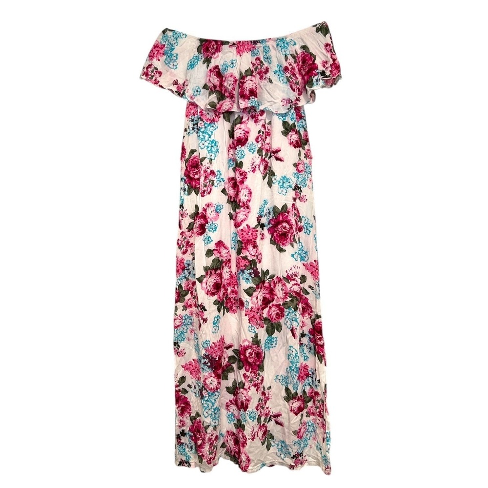 Cottagecore Floral Off-Shoulder Maxi Dress Boho Summer Small Vacation Resortwear